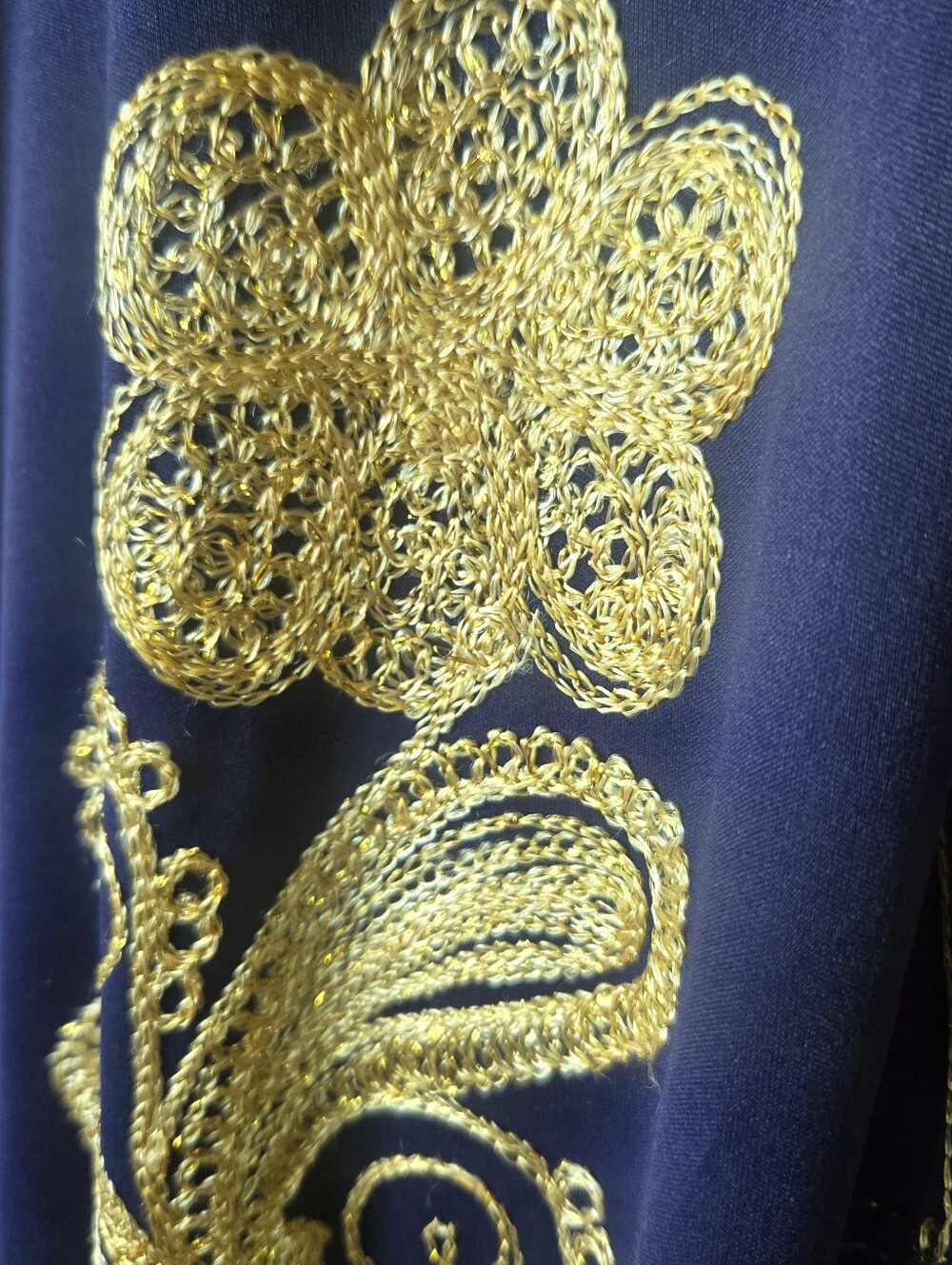 Vtg Embroided Moroccan Caftan, Maxi Dress, Navy & Gold, Travel, Party, One Size - Picture 9 of 11